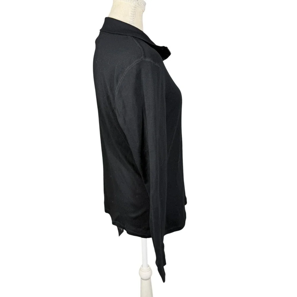 Chaps Polo Shirt Womens Large Black Faux Leather Trim Snap Long Sleeve NEW - Picture 3 of 11